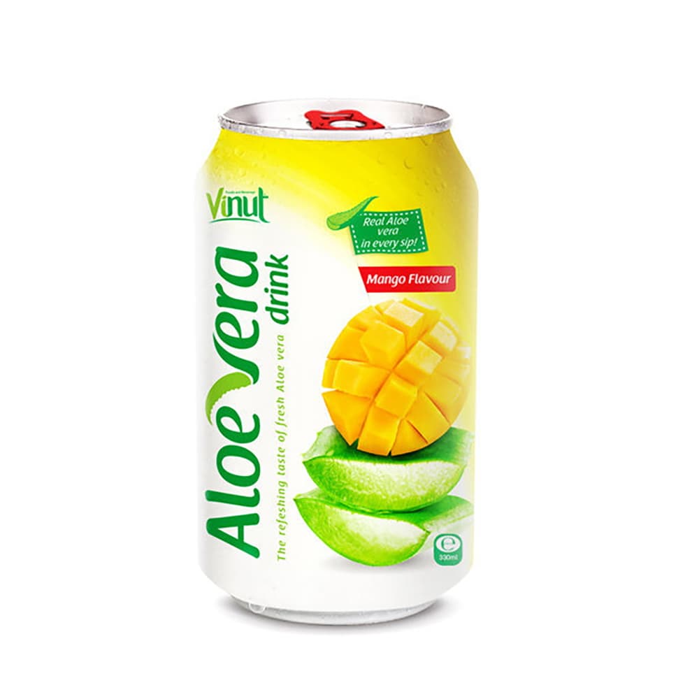 Vinut Aloe Vera Drink, Mango Flavor, 11.2 fl oz (330 mL) Can, Made with Real Aloe Vera