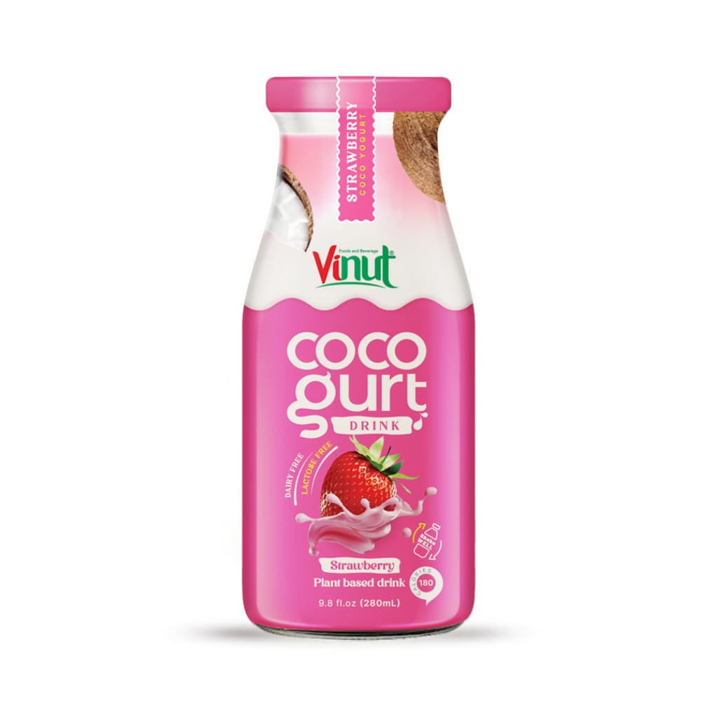 VINUT Ρόφημα Cocogurt Φράουλα, Φυτικό Ρόφημα, Γυάλινη Φιάλη, 9.8 fl oz 280 mL