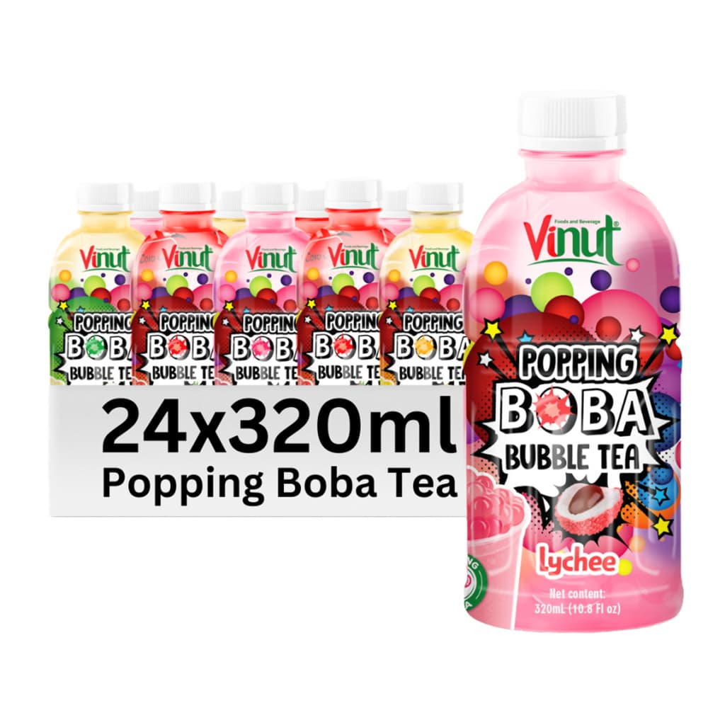 VINUT Τσάι Bubble Tea με Popping Boba Λίτσι, Μπουκάλι PET, 10.8 fl oz (320 mL)